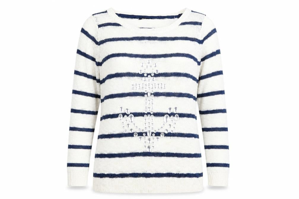 F&F Womens Blue Striped Knit Pullover Jumper Size 10