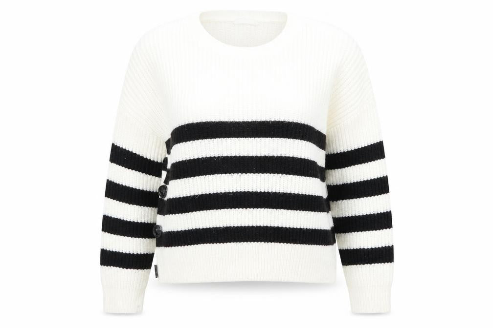 Front view of Primark women’s white striped knit jumper, size UK 12