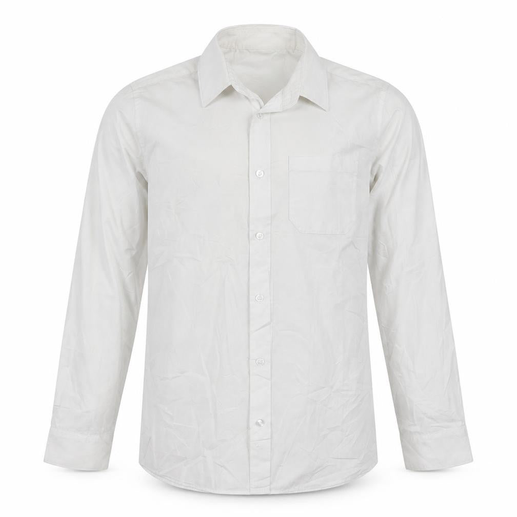 Front view of F&F boys’ white basic button-up, size 13-14, years