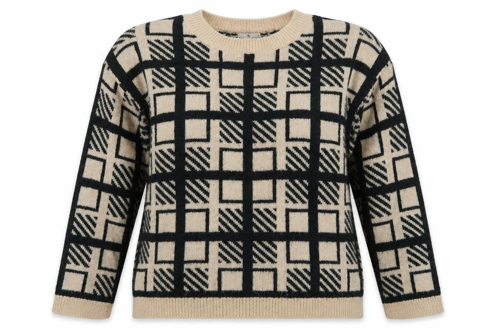 Front view of Tu women’s green check jumper, size UK 14