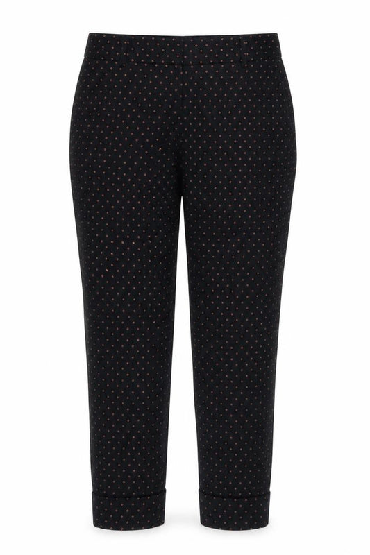 Front view of Next women’s blue geometric trousers, size UK 6, 24-inch leg