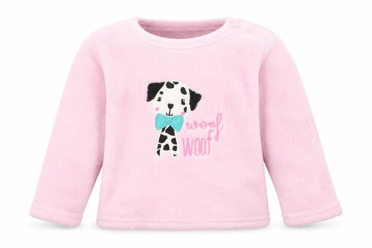 Front view of Early Days girls’ pink solid pyjama top, size 18-24, months - puppy woof