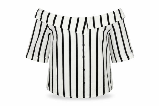 Front view of Select women’s white striped basic blouse, size UK 14
