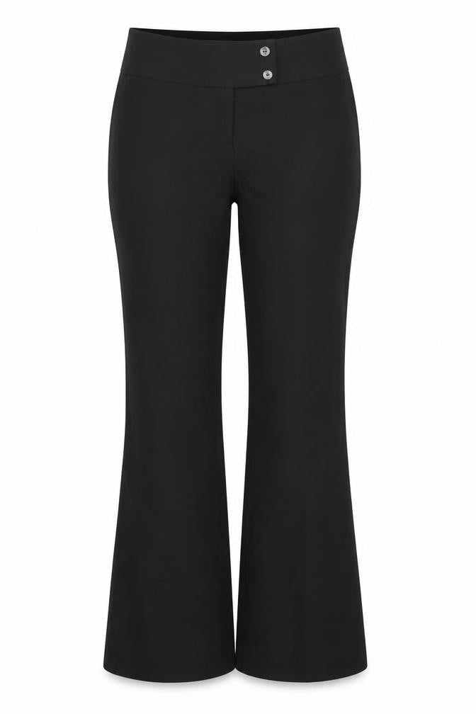 Front view of Inline women’s black trousers, size UK 10, 28-inch leg