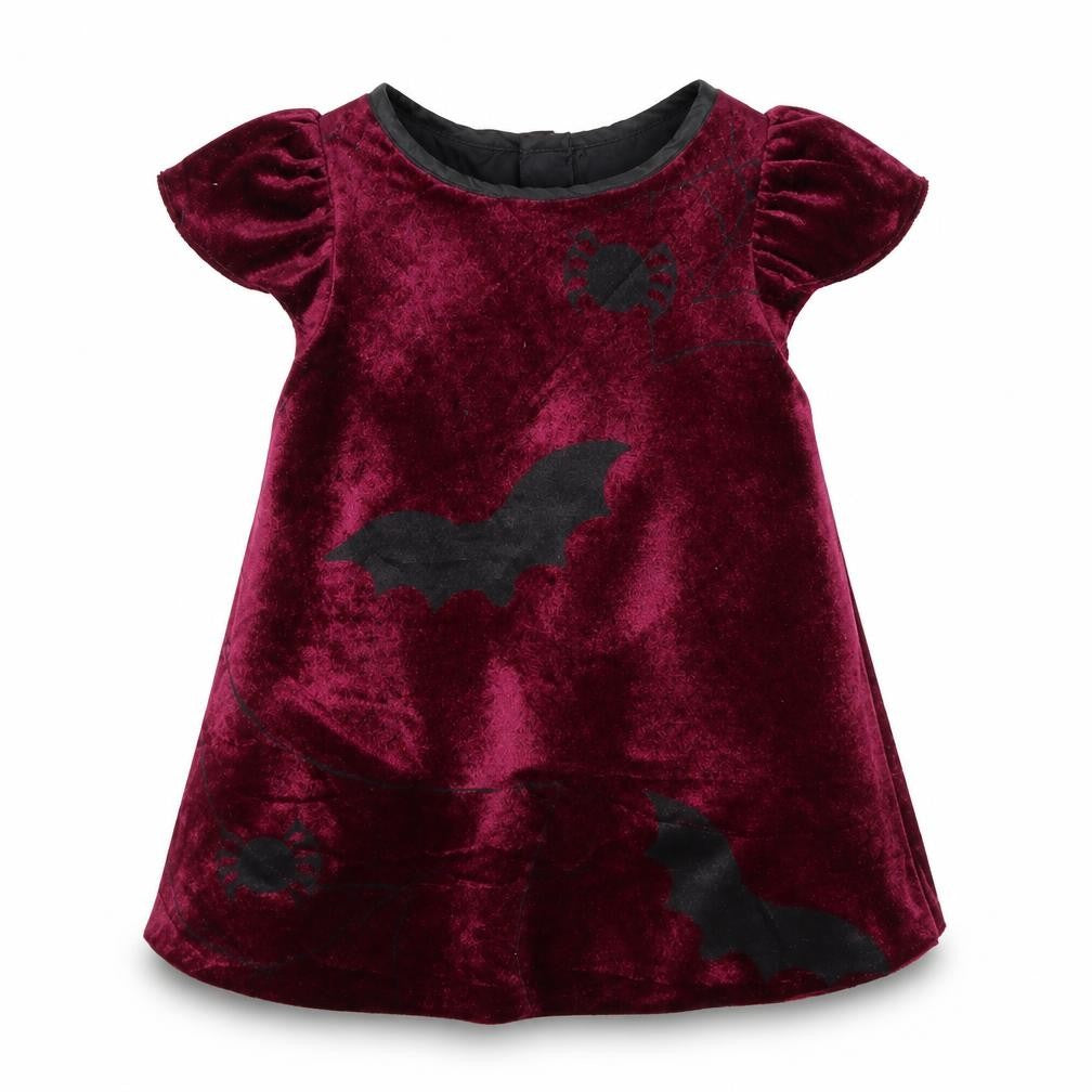 Front view of Smiffys girls’ purple a-line, size 6-9, months - bats