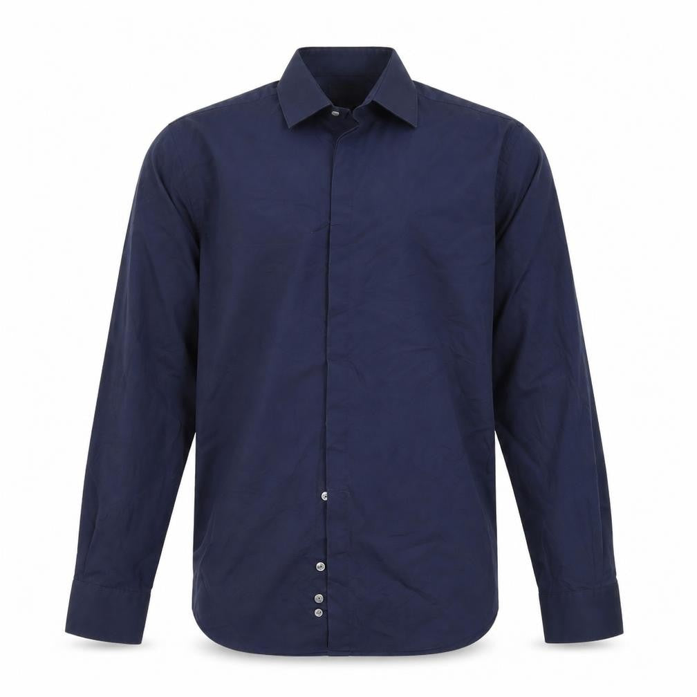 Front view of Autograph men’s blue button-up, size 14.5