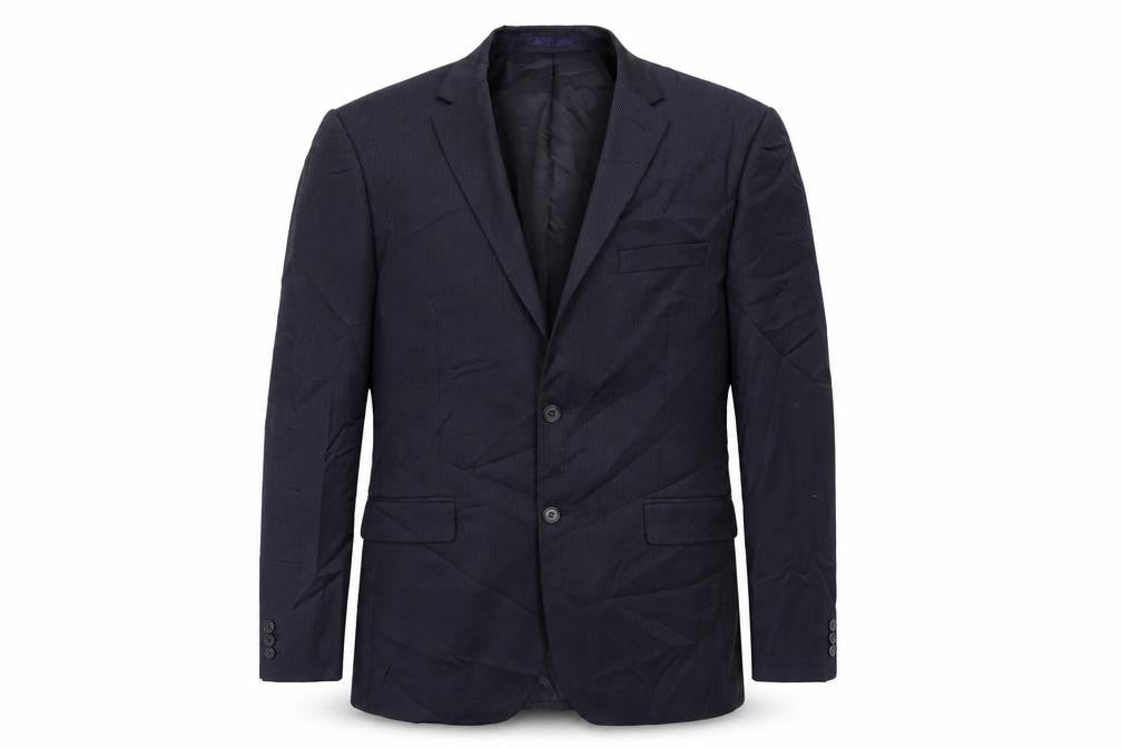 Front view of kj men’s black striped jacket suit jacket, size 42