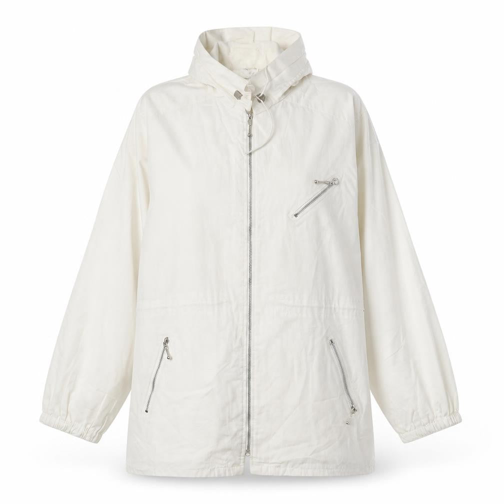 Front view of Preworn women’s white jacket coat, size UK 8
