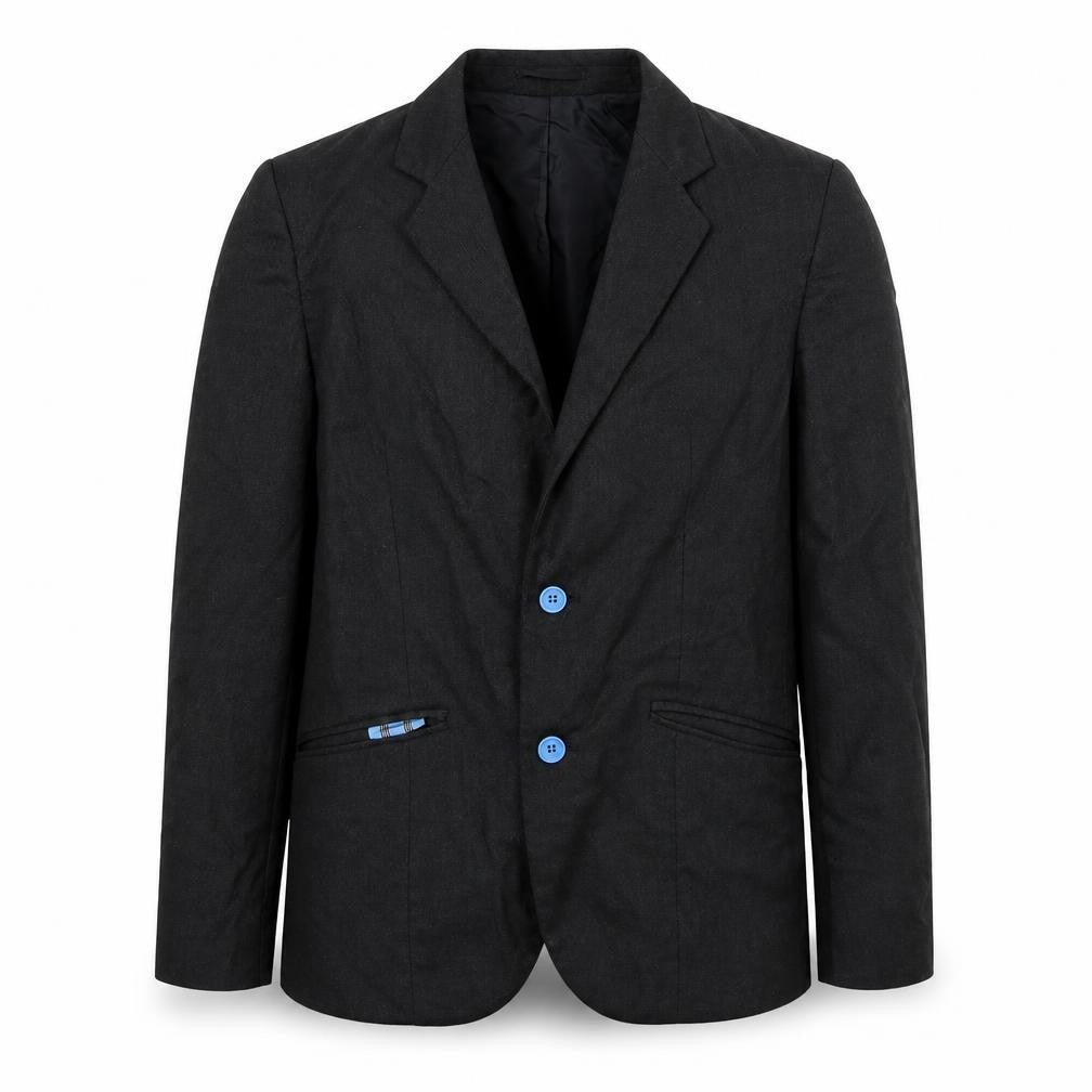 Front view of Stevensons men’s black jacket blazer, size 36