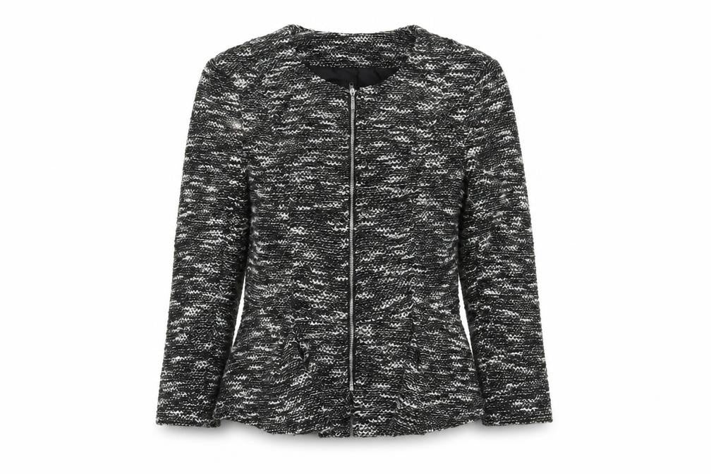 Front view of H&M women’s grey jacket coat, size UK 12