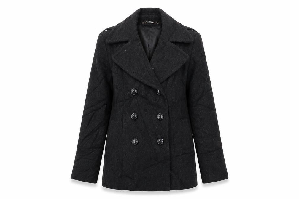 Front view of PLANET women’s black jacket coat, size UK 8