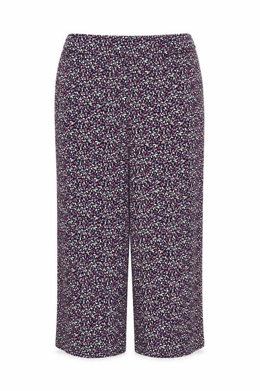 Front view of F&F women’s purple floral trousers, size UK 10, 24-inch leg