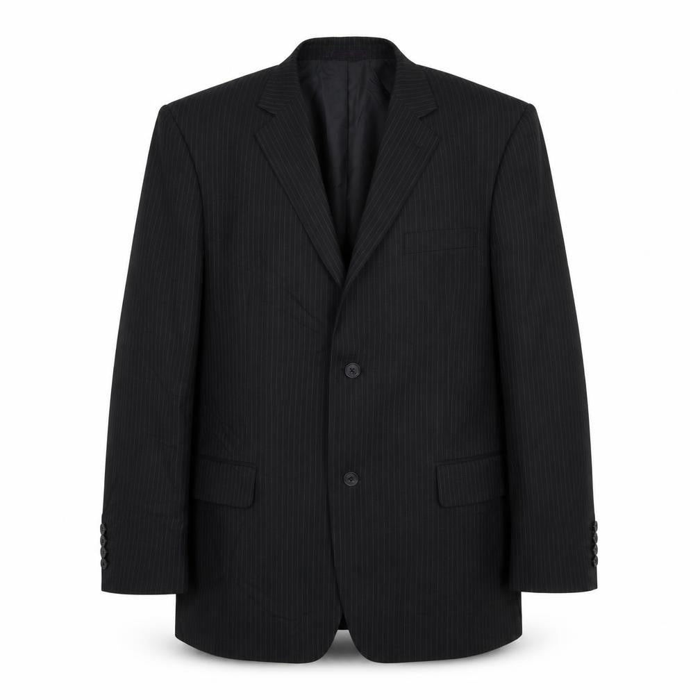 Front view of Taylor & Wright men’s black striped jacket blazer, size XL