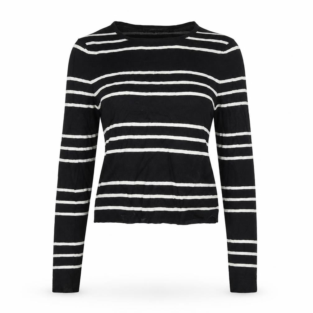 Front view of Portmans women’s black striped jumper, size S