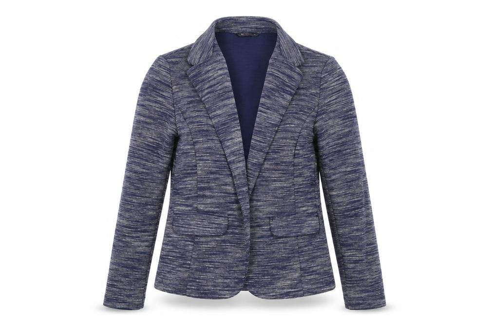 Front view of Marks & Spencer women’s blue jacket, size UK 8