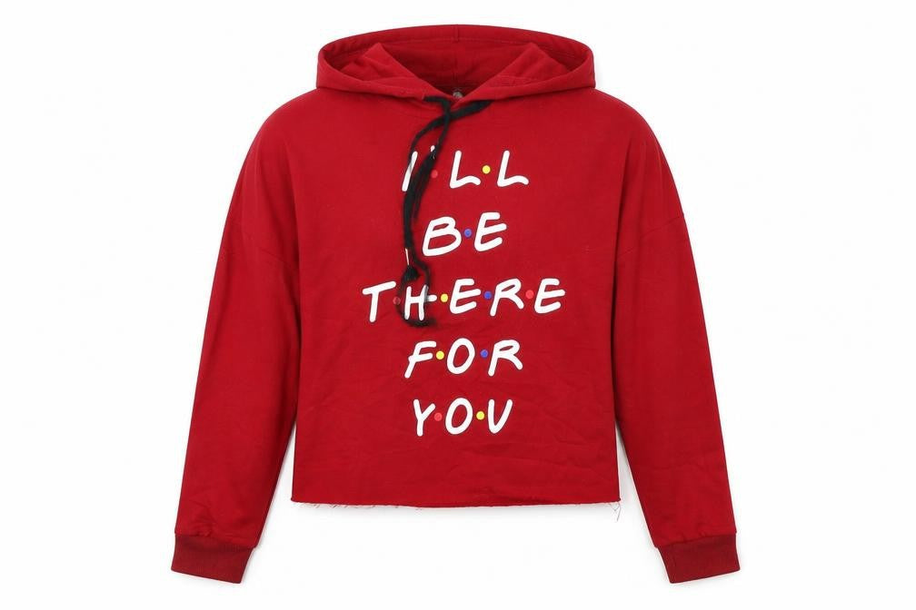 Front view of Preworn girls’ red colourblock pullover hoodie, size S