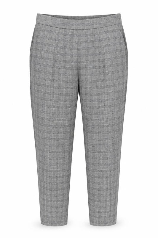 Front view of New Look women’s grey check trousers, size UK 10, 25-inch leg