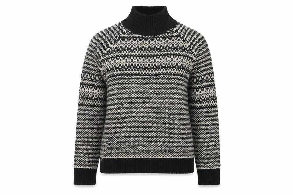 Front view of Marks & Spencer women’s black geometric jumper, size UK 12