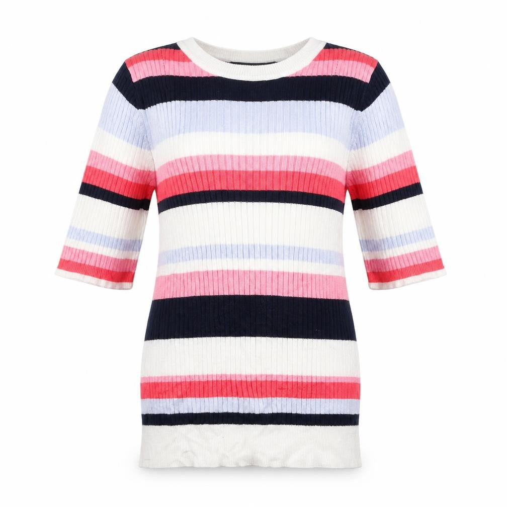 Front view of Marks & Spencer women’s multicoloured striped jumper, size UK 10