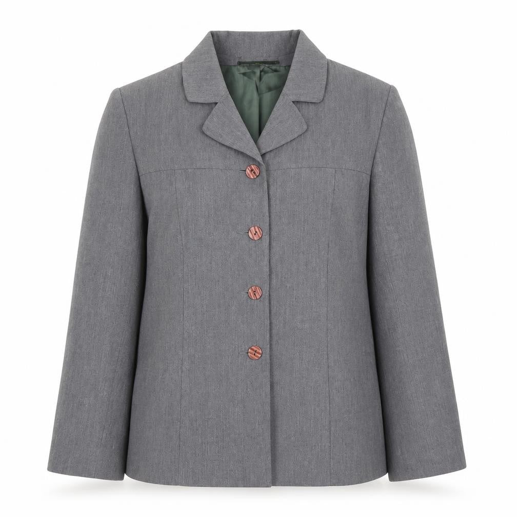 Front view of Gianfranco Corneli women’s grey basic blouse, size UK 14, - jacket