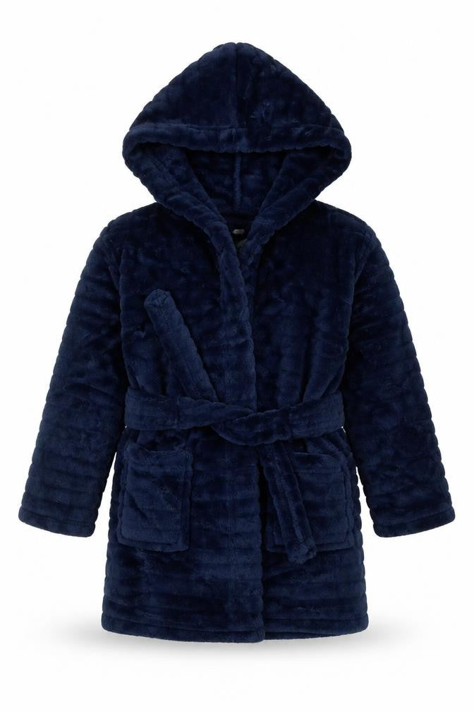 Front view of Primark boys’ blue solid capri robe, size 18-24, months