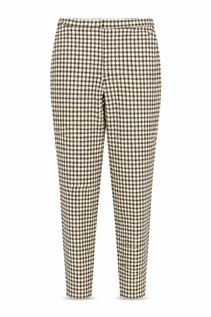 Front view of Mango women’s brown plaid carrot trousers, size M, 25-inch leg