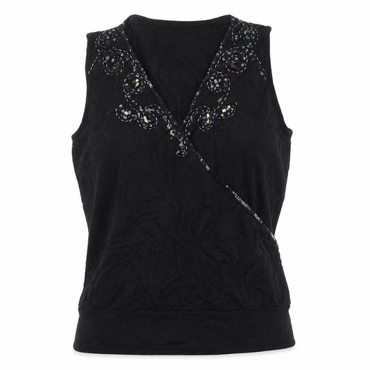 Front view of Next women’s black vest jumper, size UK 14