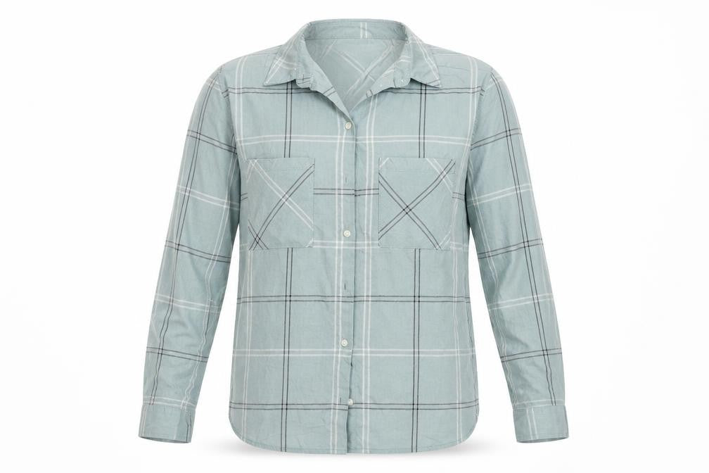 Front view of Divided men’s green check button-up, size 14