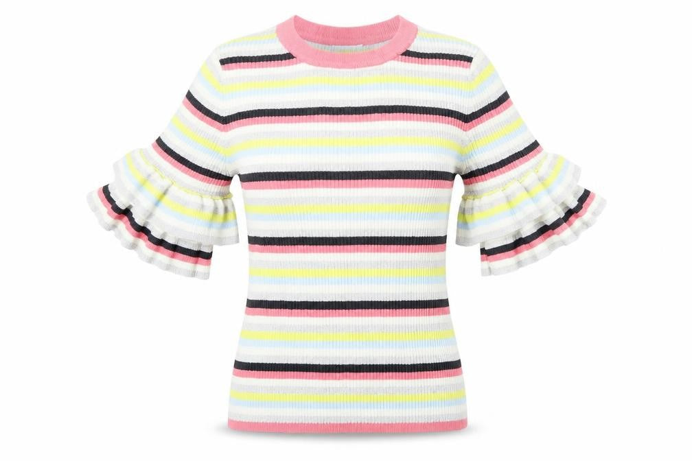 Front view of H&M women’s white striped jumper, size M