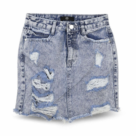 Front view of Missguided women’s blue bandage skirt, size UK 26, in