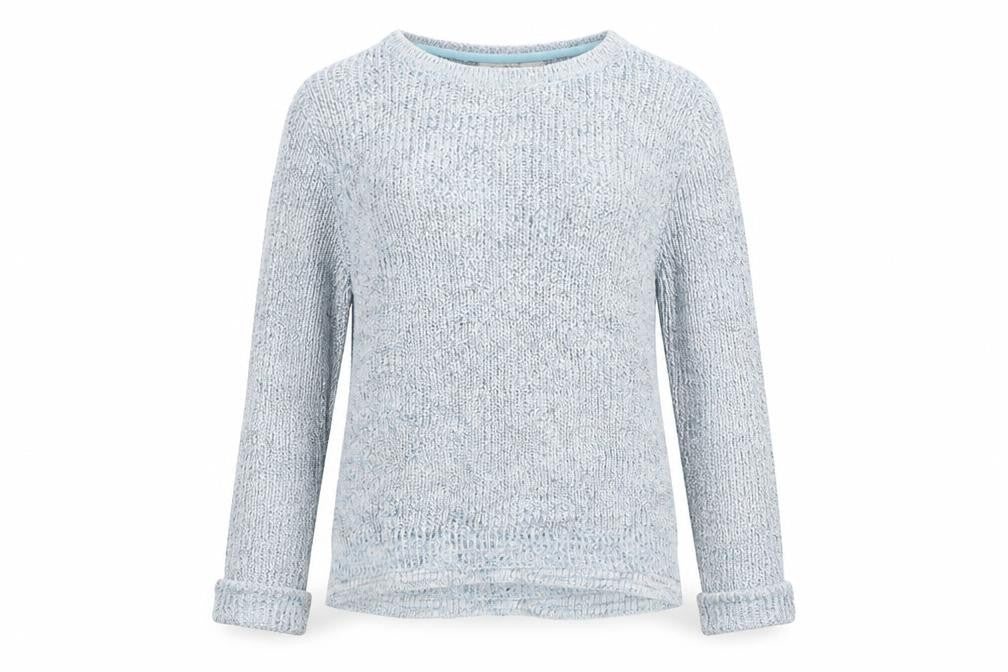 Front view of L.O.G.G women’s blue jumper, size M