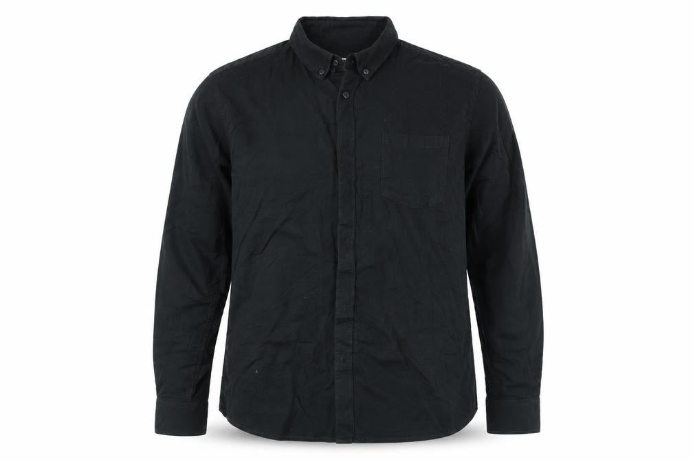 Front view of Burton men’s blue button-up, size L