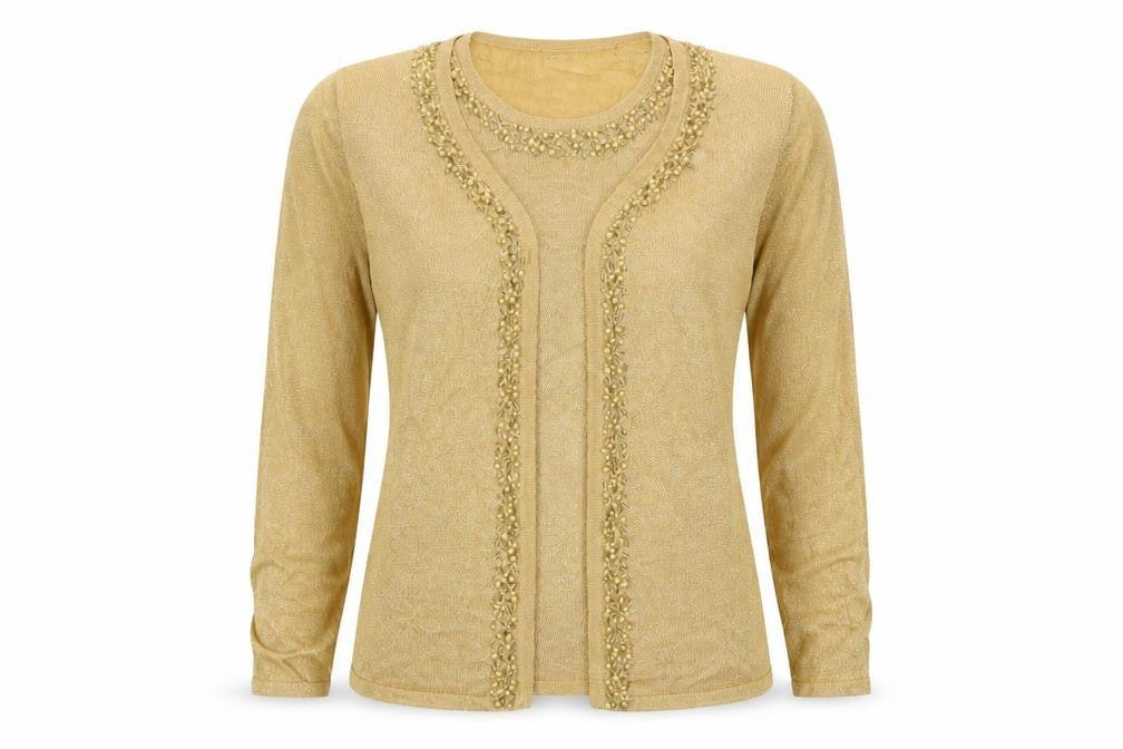 Front view of Damart women’s gold jumper, size UK 12