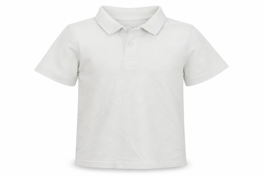 Front view of F&F boys’ white basic polo, size 4-5, years