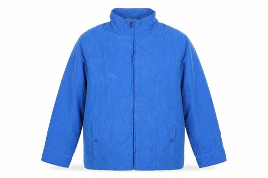 Front view of Klass men’s blue windbreaker coat, size L