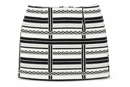 Front view of New Look women’s multicoloured geometric a-line skirt, size UK 10