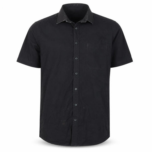 Front view of F&F men’s black button-up, size 16