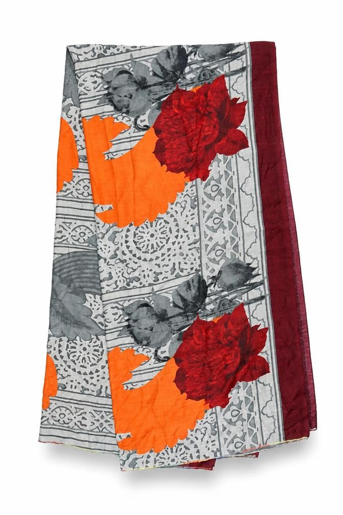 Front view of Preworn unisex grey floral shawl/wrap