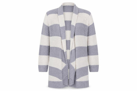 Front view of Marcel & madison women’s multicoloured striped cardigan jumper, size M
