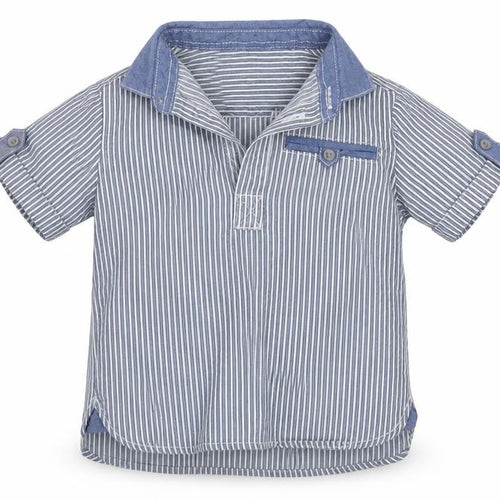 Little Surf Dude Boys Blue Striped  Basic Dress Shirt Size 9-12 Months