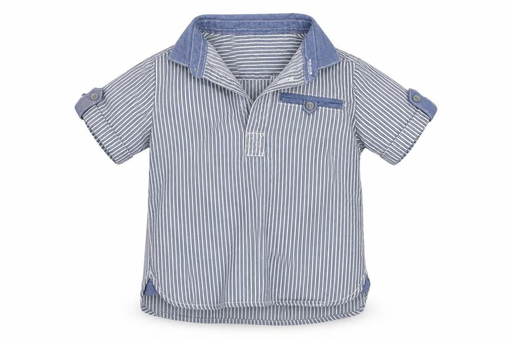 Little Surf Dude Boys Blue Striped  Basic Dress Shirt Size 9-12 Months