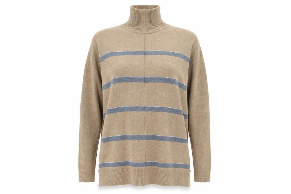 Front view of Next women’s brown striped knit jumper, size UK 12