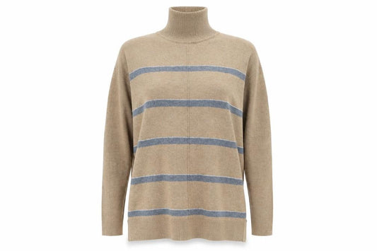 Front view of Next women’s brown striped knit jumper, size UK 12