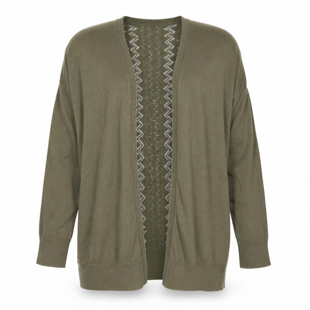 Front view of Peacocks women’s green cardigan jumper, size UK 10