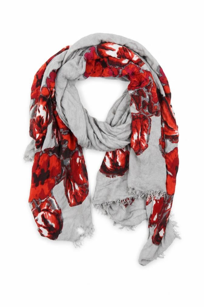 Front view of Linea women’s grey floral shawl/wrap