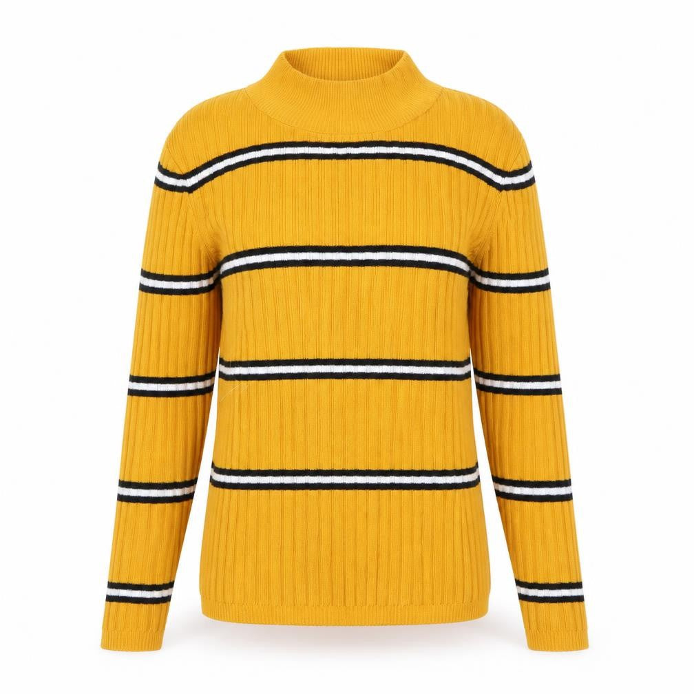Front view of Primark women’s yellow striped knit jumper, size S