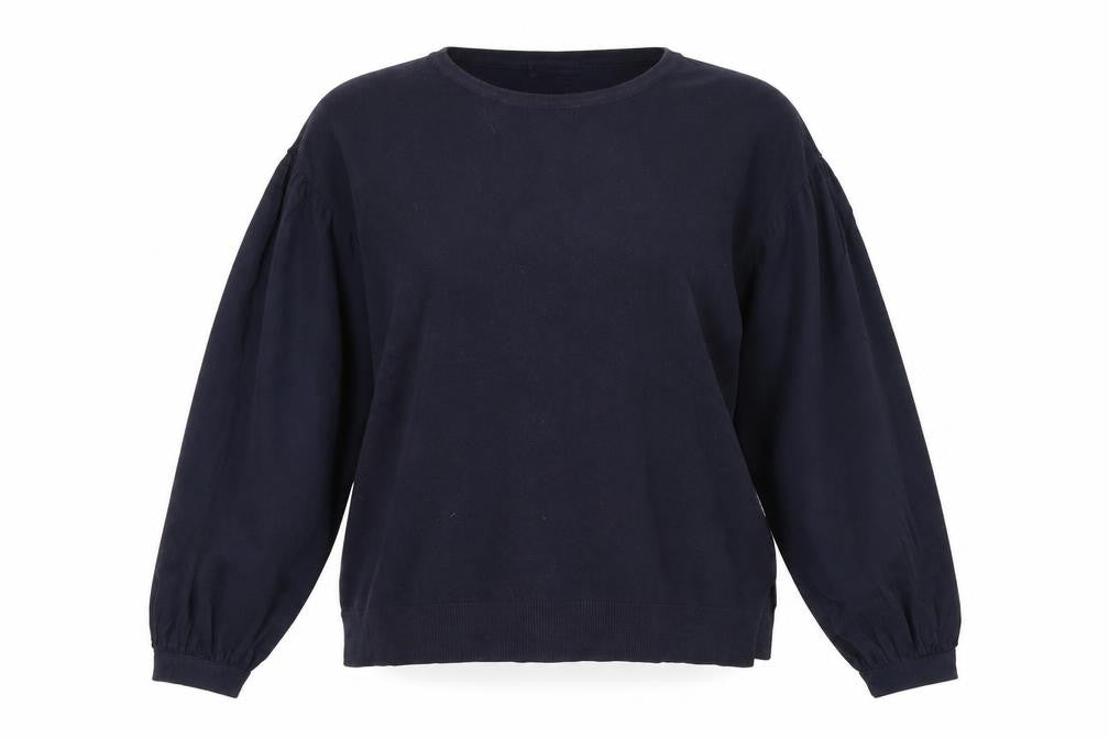Front view of Marks & Spencer collection women’s blue jumper, size UK 10