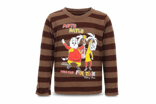 Front view of Fisher boys’ brown striped basic t-shirt, size 2-3, years