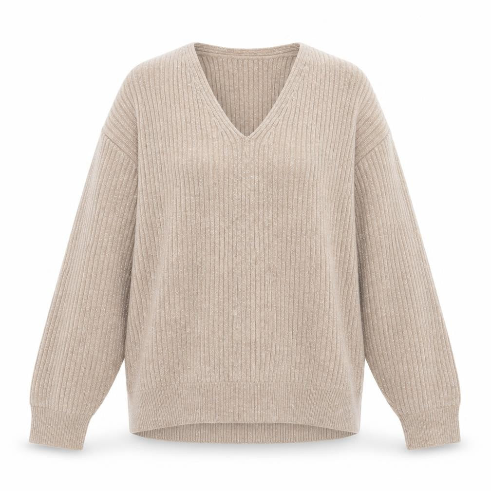 Front view of uuu women’s beige jumper, size M