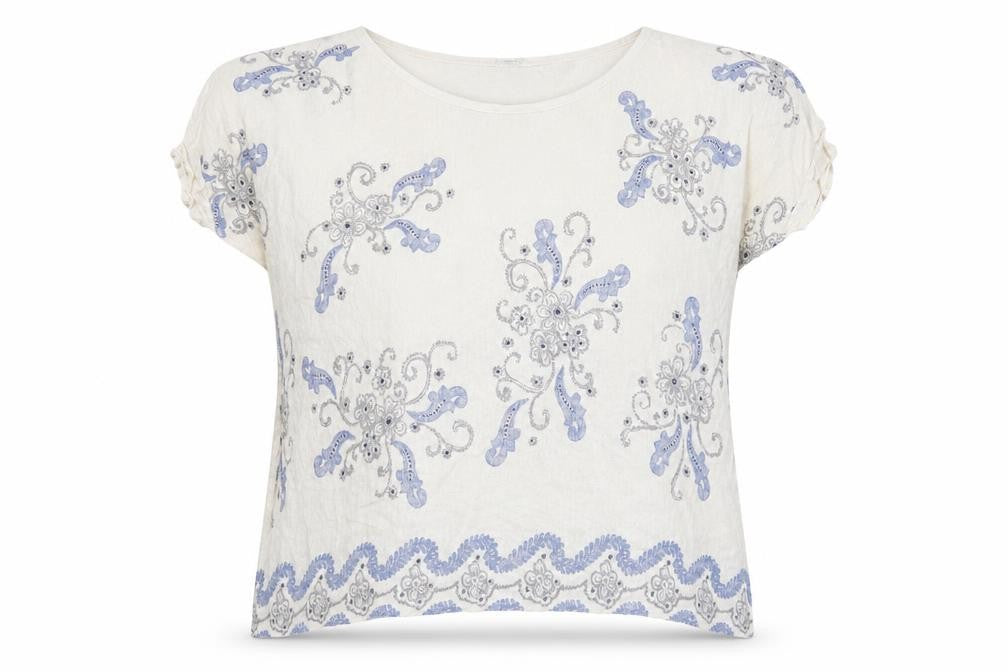 Front view of stela rosa women’s beige geometric basic t-shirt, size S